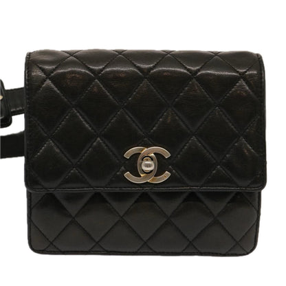 CHANEL Matelasse Turn Lock Waist bag Lamb Skin Black CC yk11590