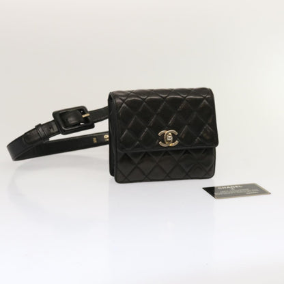 CHANEL Matelasse Turn Lock Waist bag Lamb Skin Black CC yk11590