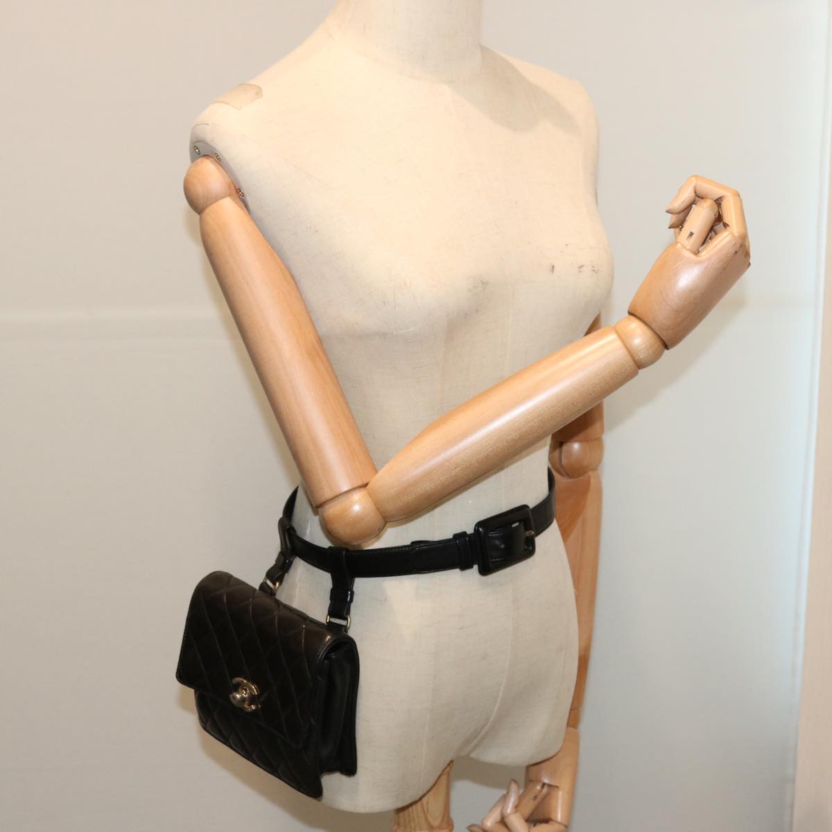 CHANEL Matelasse Turn Lock Waist bag Lamb Skin Black CC yk11590