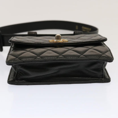 CHANEL Matelasse Turn Lock Waist bag Lamb Skin Black CC yk11590