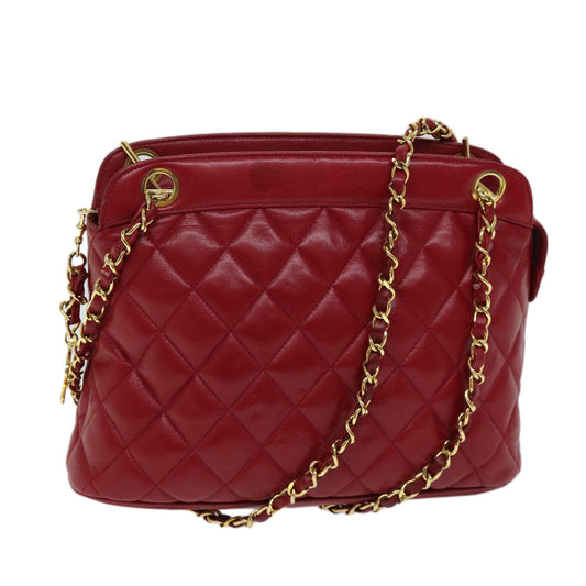 CHANEL Matelasse Chain Shoulder Bag Leather Red CC yk11662