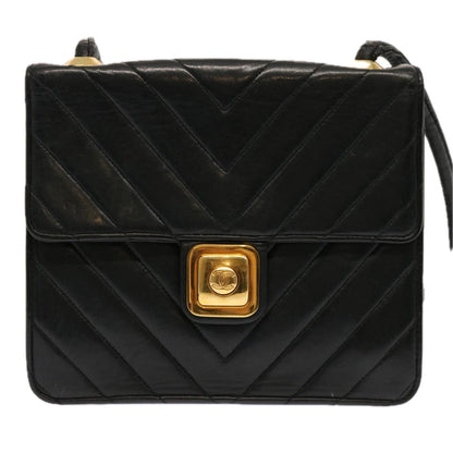 CHANEL V Stitch Shoulder Bag Lamb Skin Black CC yk11681