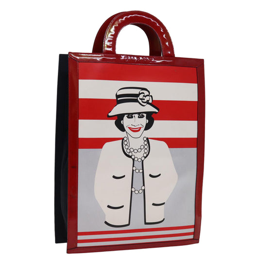 CHANEL Mademoiselle Hand Bag Enamel Leather White Red CC yk12409A
