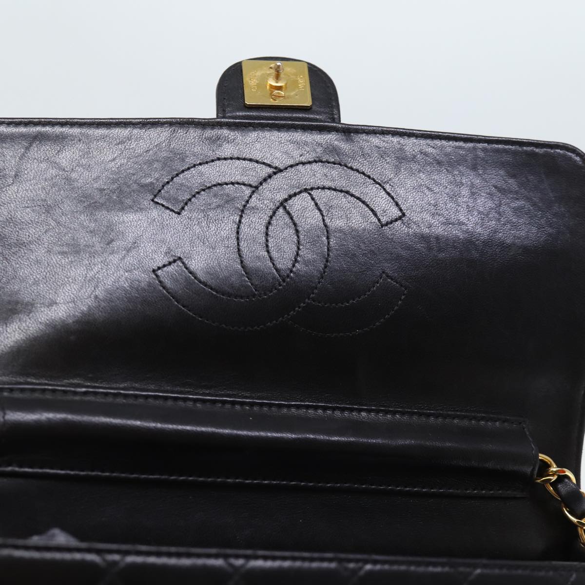 CHANEL Matelasse Chain Shoulder Bag Lamb Skin Black CC yk12417A