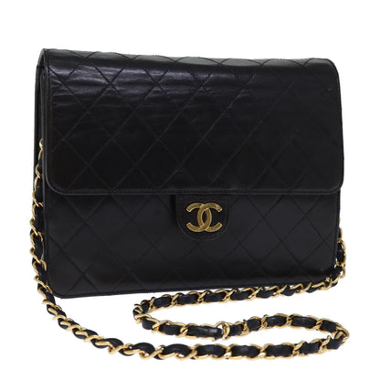 CHANEL Matelasse Chain Shoulder Bag Lamb Skin Black CC yk12417A