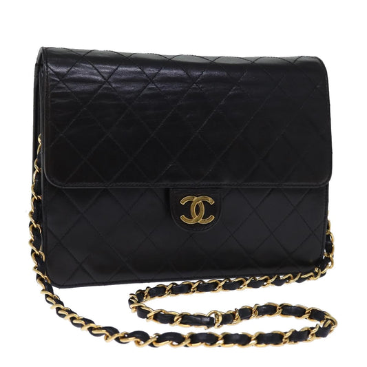 CHANEL Matelasse Chain Shoulder Bag Lamb Skin Black CC yk12417A