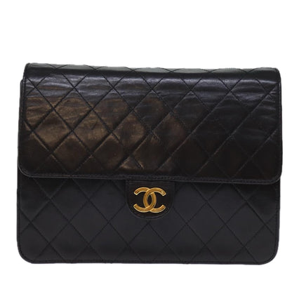 CHANEL Matelasse Chain Shoulder Bag Lamb Skin Black CC yk12417A