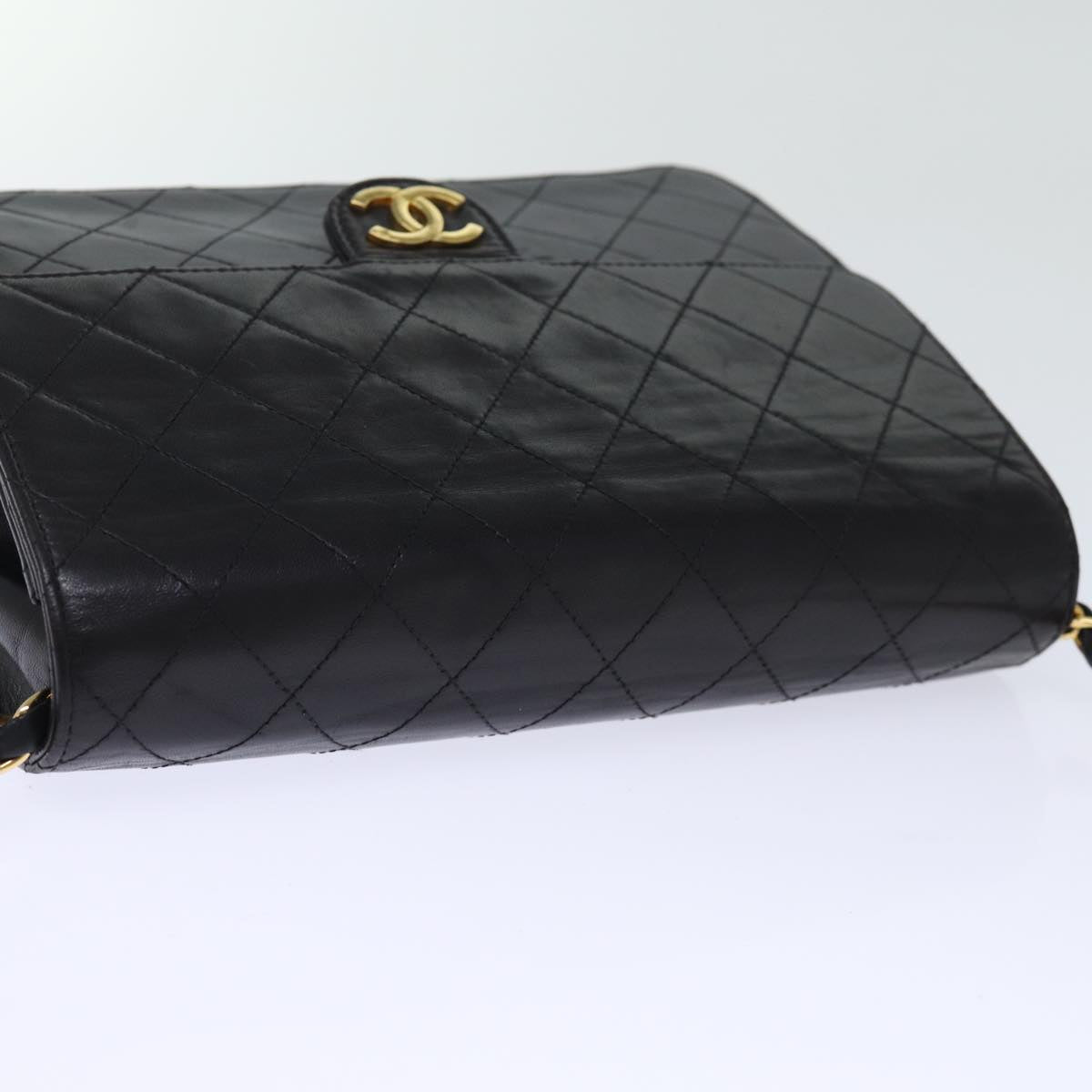 CHANEL Matelasse Chain Shoulder Bag Lamb Skin Black CC yk12417A