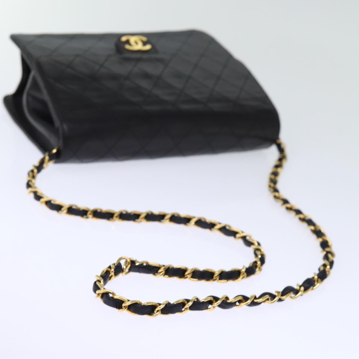 CHANEL Matelasse Chain Shoulder Bag Lamb Skin Black CC yk12417A