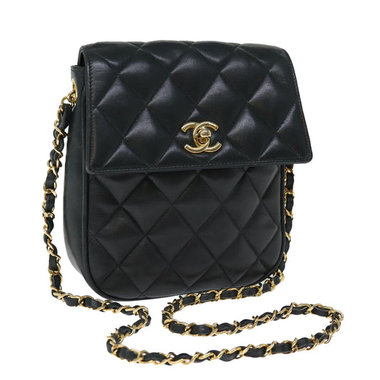 CHANEL Matelasse Turn Lock Chain Shoulder Bag Lamb Skin Green CC yk12713A
