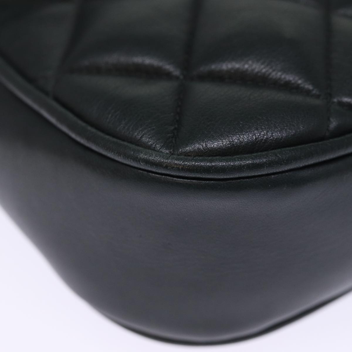 CHANEL Matelasse Turn Lock Chain Shoulder Bag Lamb Skin Green CC yk12713A