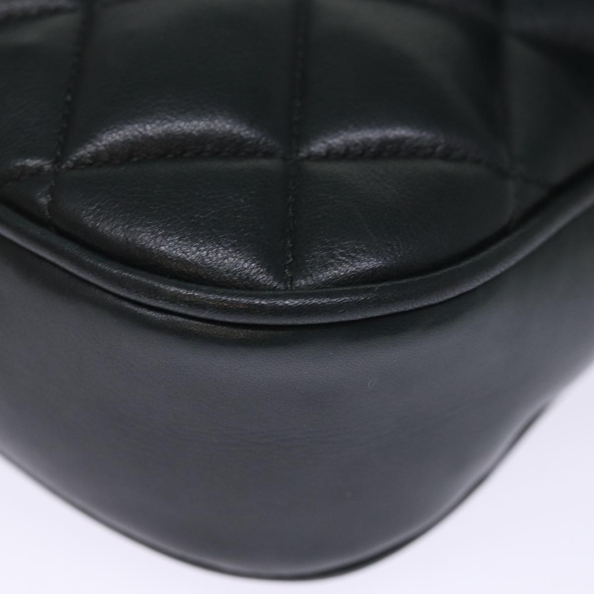 CHANEL Matelasse Turn Lock Chain Shoulder Bag Lamb Skin Green CC yk12713A