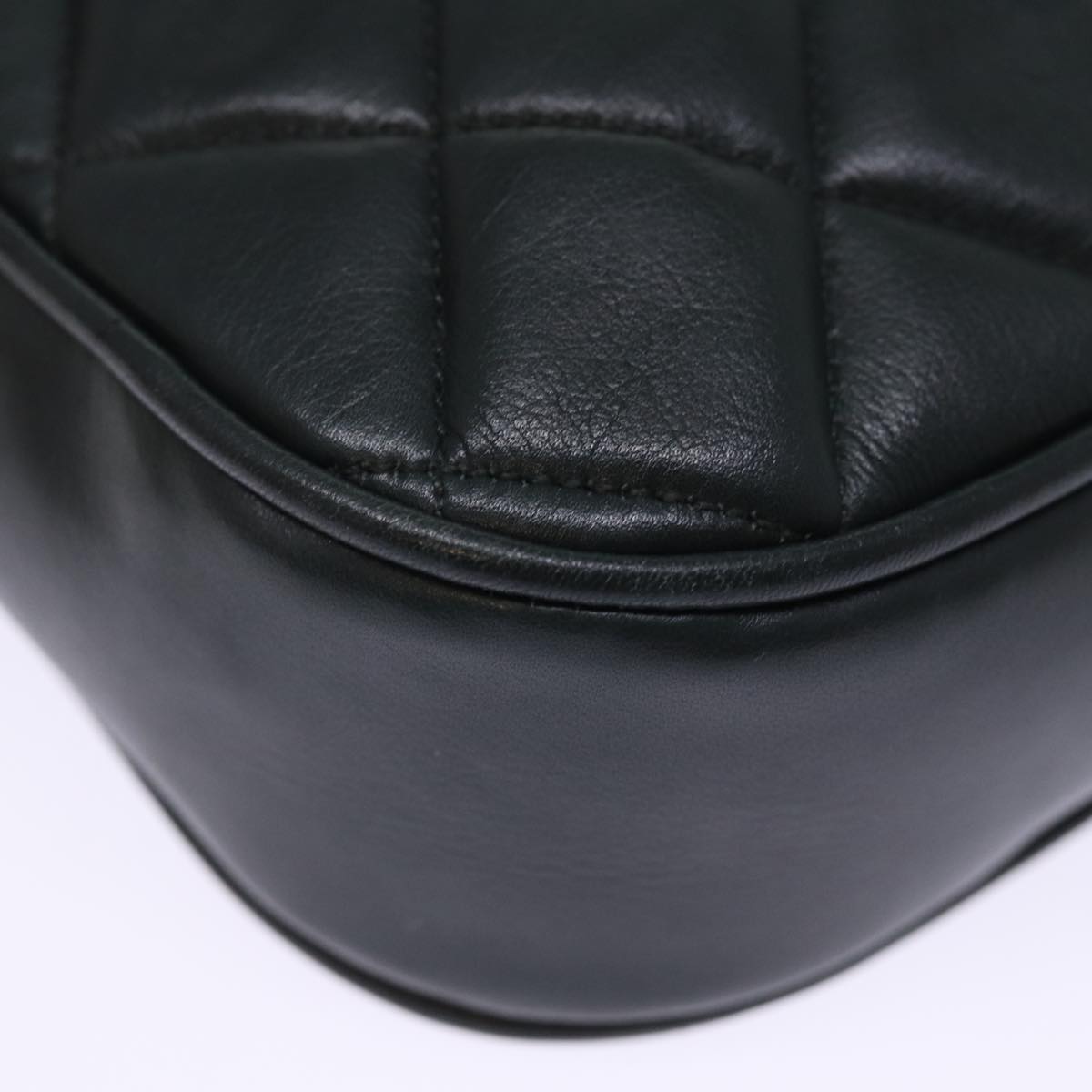 CHANEL Matelasse Turn Lock Chain Shoulder Bag Lamb Skin Green CC yk12713A