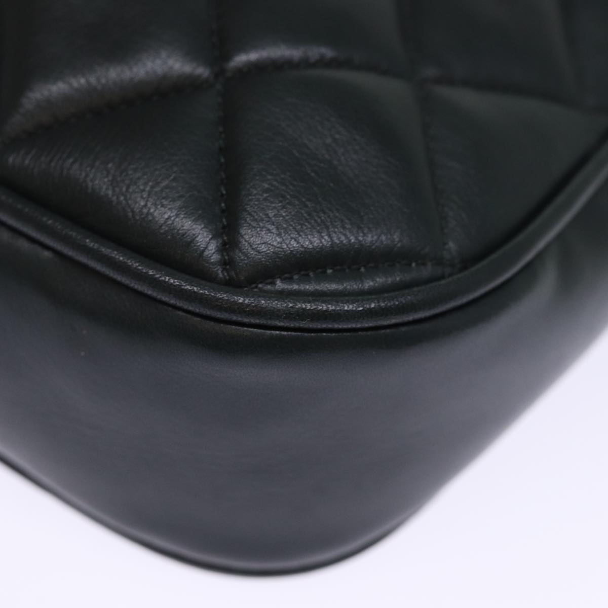 CHANEL Matelasse Turn Lock Chain Shoulder Bag Lamb Skin Green CC yk12713A