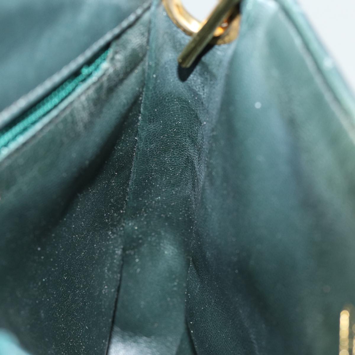 CHANEL Matelasse Turn Lock Chain Shoulder Bag Lamb Skin Green CC yk12713A