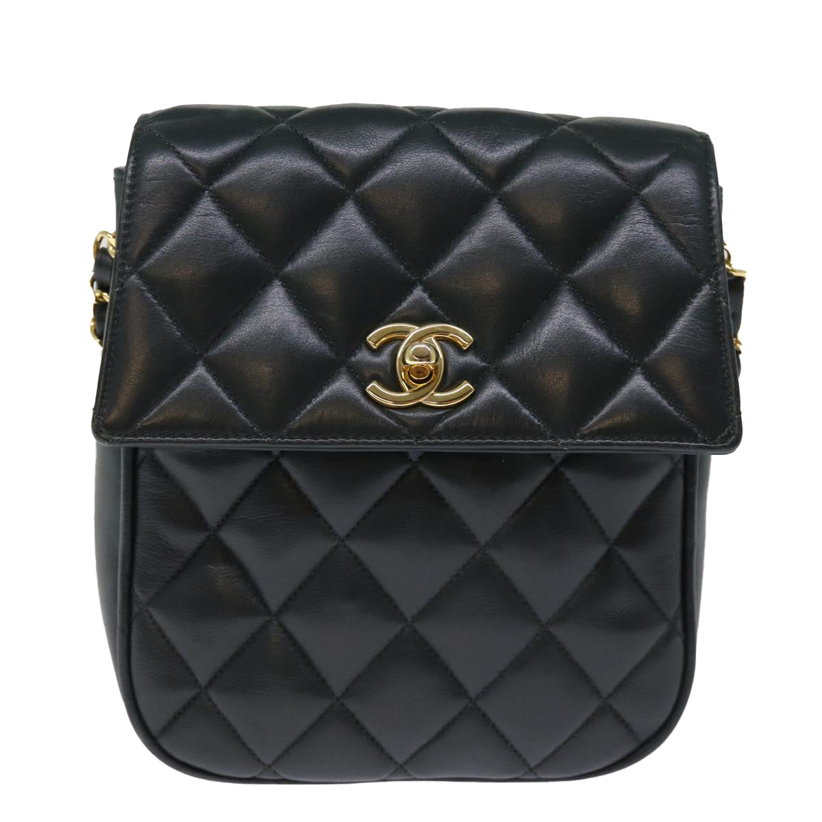 CHANEL Matelasse Turn Lock Chain Shoulder Bag Lamb Skin Green CC yk12713A