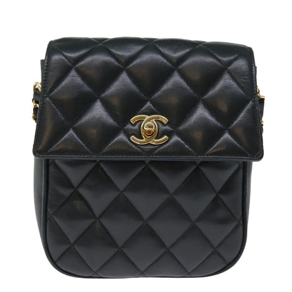 CHANEL Matelasse Turn Lock Chain Shoulder Bag Lamb Skin Green CC yk12713A