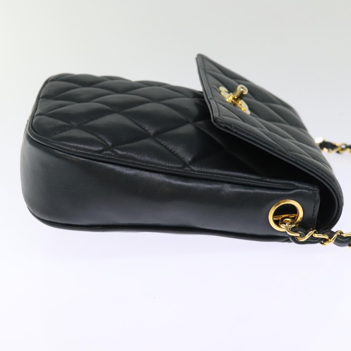 CHANEL Matelasse Turn Lock Chain Shoulder Bag Lamb Skin Green CC yk12713A