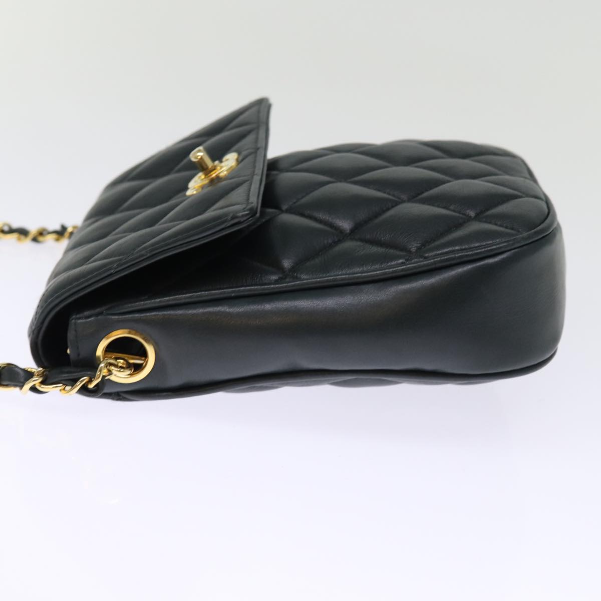 CHANEL Matelasse Turn Lock Chain Shoulder Bag Lamb Skin Green CC yk12713A
