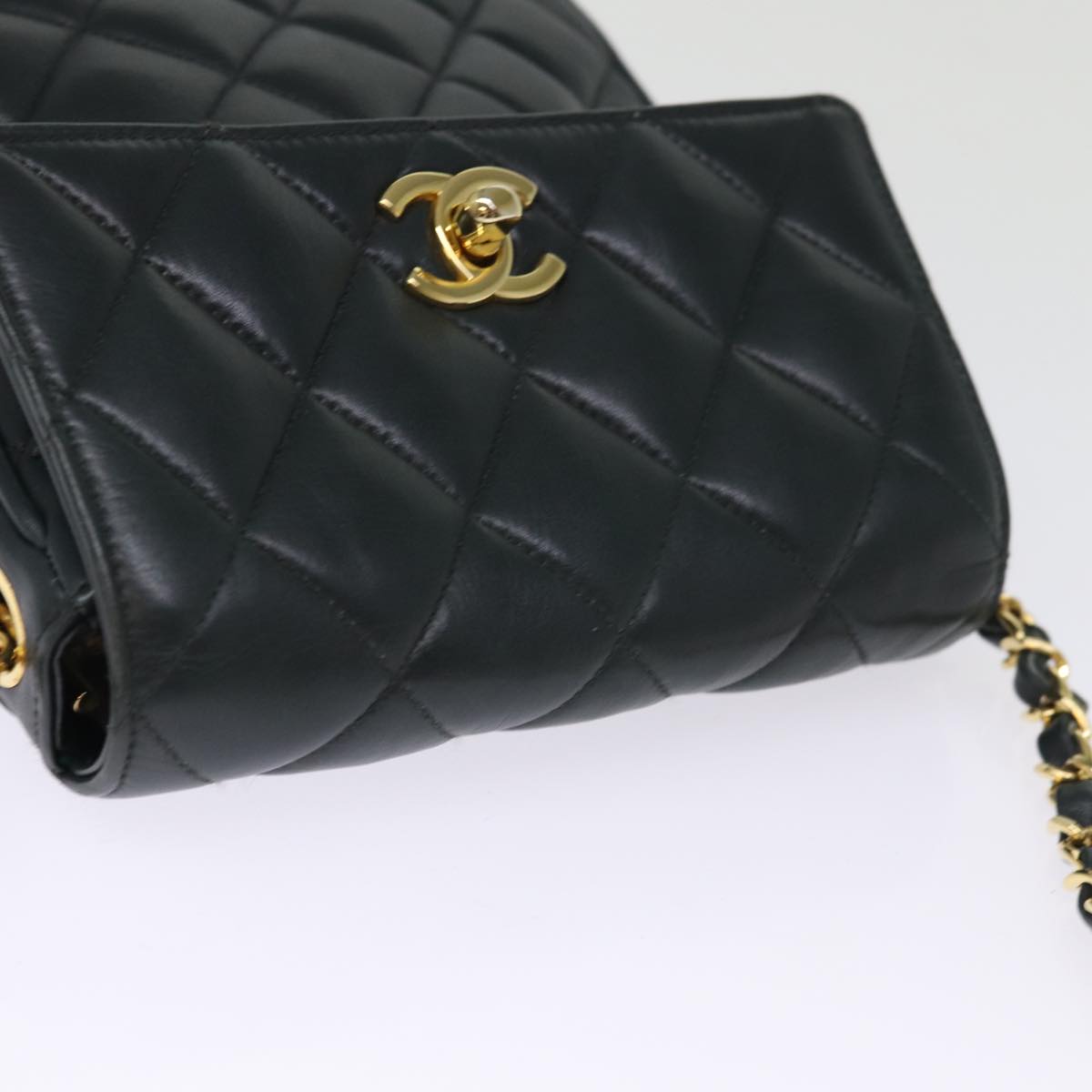CHANEL Matelasse Turn Lock Chain Shoulder Bag Lamb Skin Green CC yk12713A
