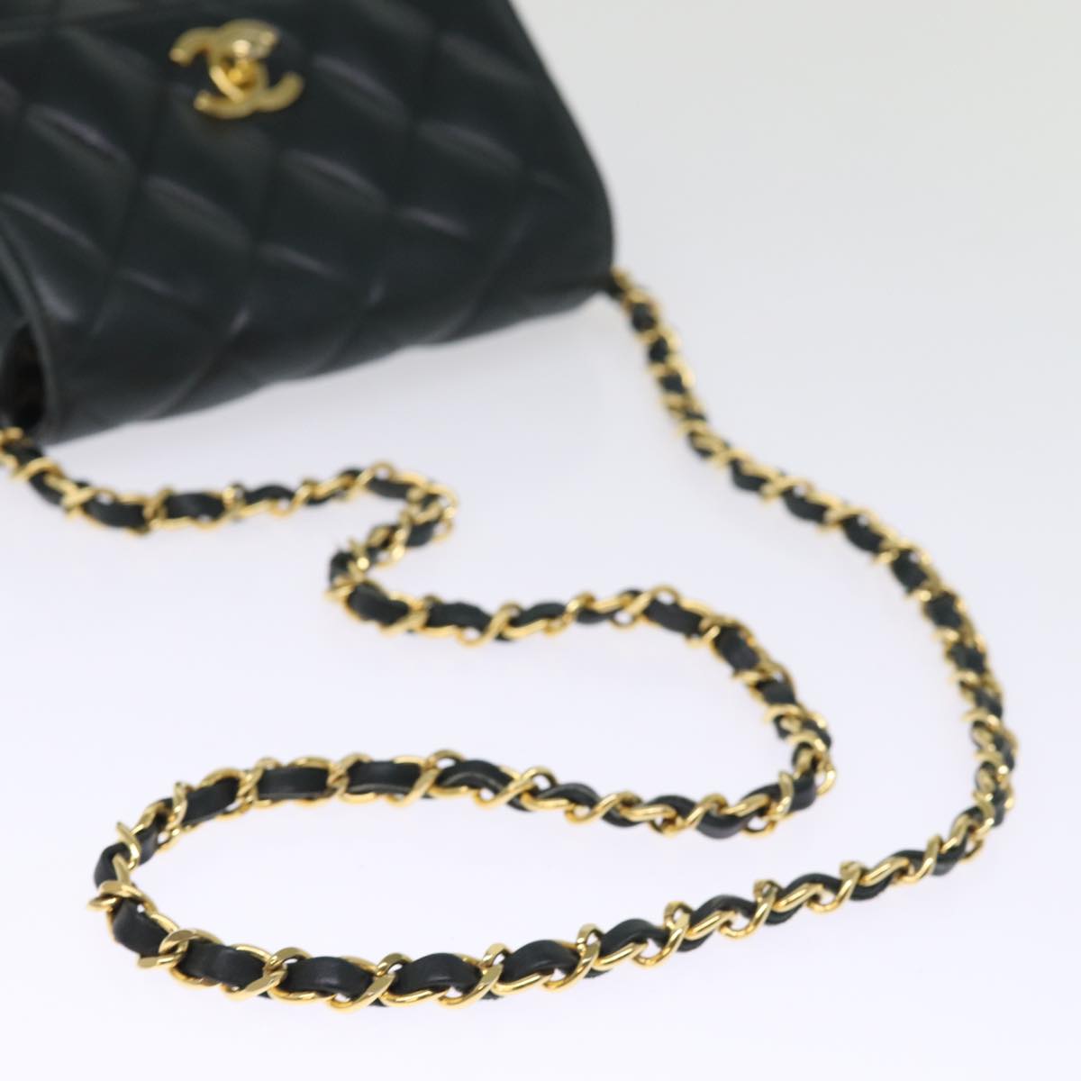 CHANEL Matelasse Turn Lock Chain Shoulder Bag Lamb Skin Green CC yk12713A