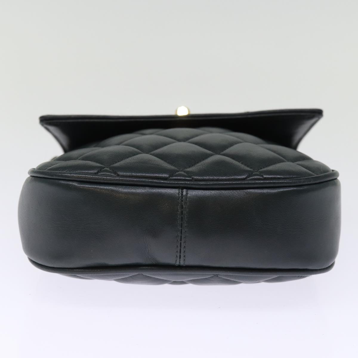 CHANEL Matelasse Turn Lock Chain Shoulder Bag Lamb Skin Green CC yk12713A