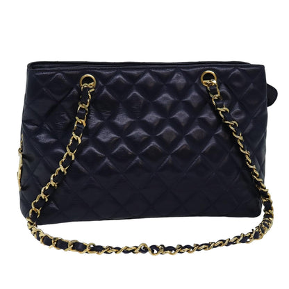 CHANEL Matelasse Chain Shoulder Bag Lamb Skin Navy CC yk12992
