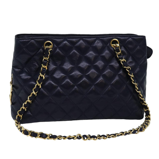 CHANEL Matelasse Chain Shoulder Bag Lamb Skin Navy CC yk12992
