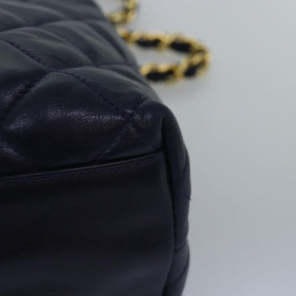 CHANEL Matelasse Chain Shoulder Bag Lamb Skin Navy CC yk12992