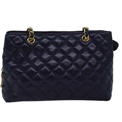 CHANEL Matelasse Chain Shoulder Bag Lamb Skin Navy CC yk12992