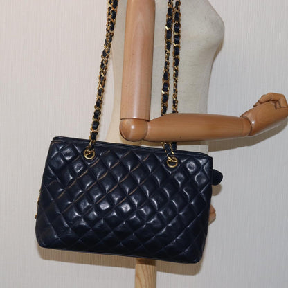 CHANEL Matelasse Chain Shoulder Bag Lamb Skin Navy CC yk12992