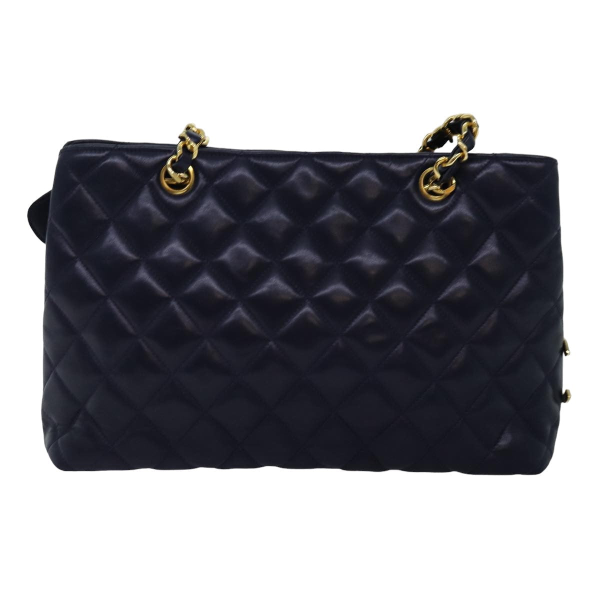 CHANEL Matelasse Chain Shoulder Bag Lamb Skin Navy CC yk12992