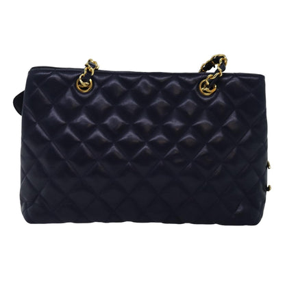 CHANEL Matelasse Chain Shoulder Bag Lamb Skin Navy CC yk12992