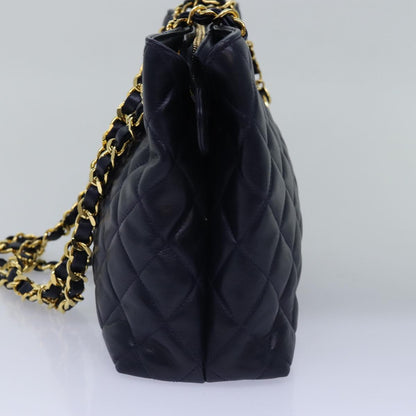 CHANEL Matelasse Chain Shoulder Bag Lamb Skin Navy CC yk12992