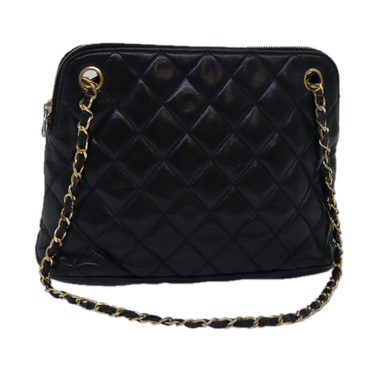 CHANEL Matelasse Chain Shoulder Bag Lamb Skin Black CC yk13018