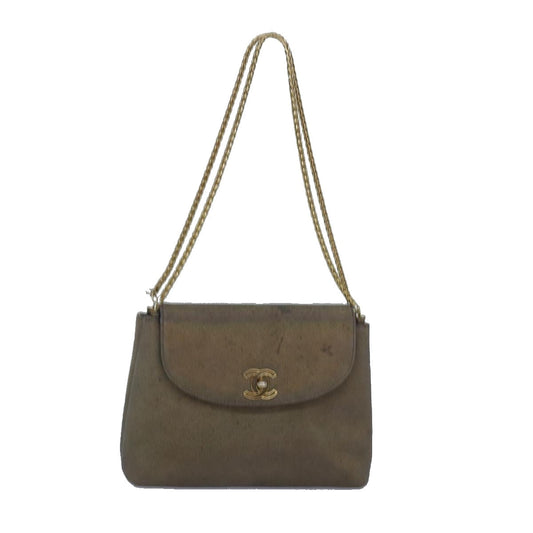 CHANEL Turn Lock Chain Hand Bag Suede Gold Tone CC yk13693