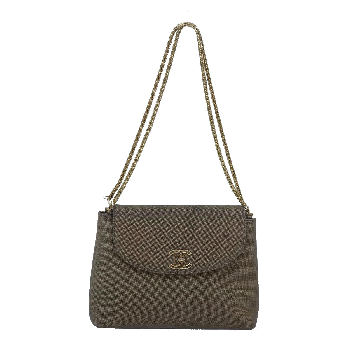 CHANEL Turn Lock Chain Hand Bag Suede Gold Tone CC yk13693