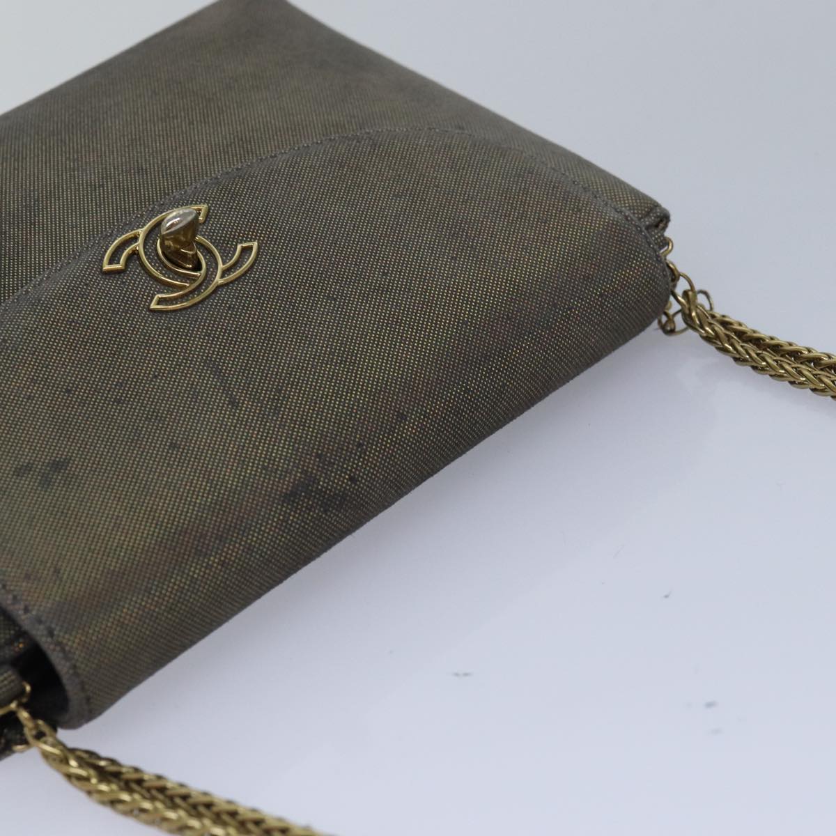 CHANEL Turn Lock Chain Hand Bag Suede Gold Tone CC yk13693
