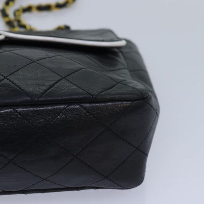 CHANEL Matelasse Turn Lock Chain Bag Lamb Skin Black White CC yk13824