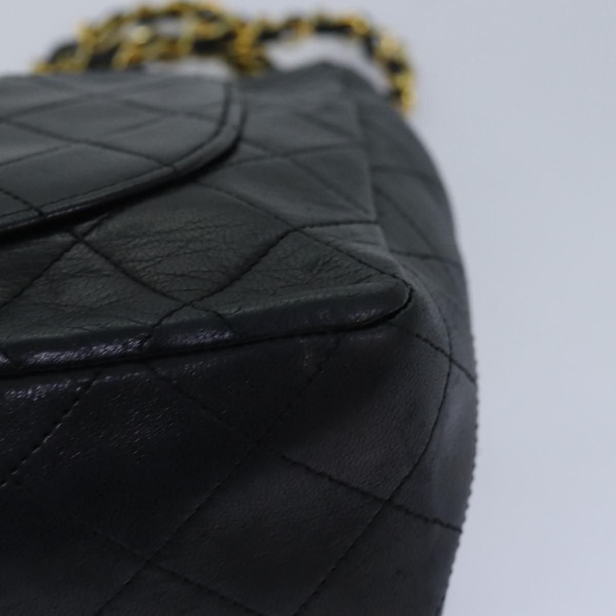 CHANEL Matelasse Turn Lock Chain Bag Lamb Skin Black White CC yk13824
