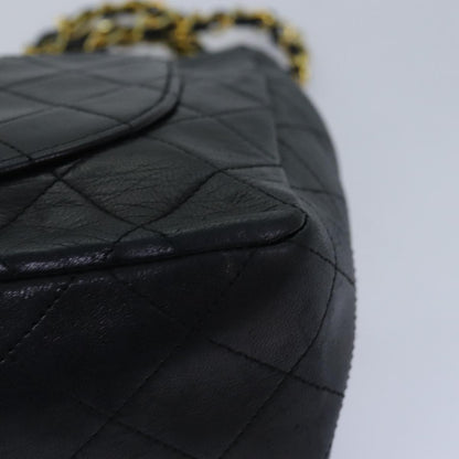 CHANEL Matelasse Turn Lock Chain Bag Lamb Skin Black White CC yk13824