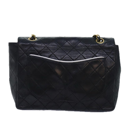 CHANEL Matelasse Turn Lock Chain Bag Lamb Skin Black White CC yk13824