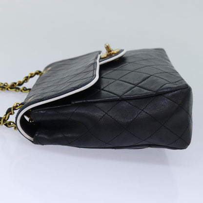 CHANEL Matelasse Turn Lock Chain Bag Lamb Skin Black White CC yk13824