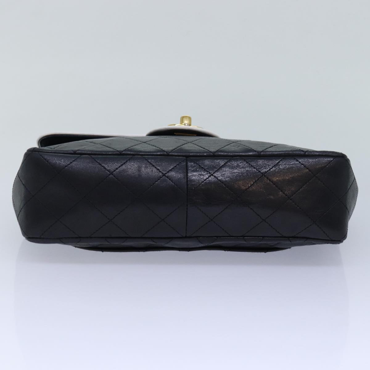 CHANEL Matelasse Turn Lock Chain Bag Lamb Skin Black White CC yk13824