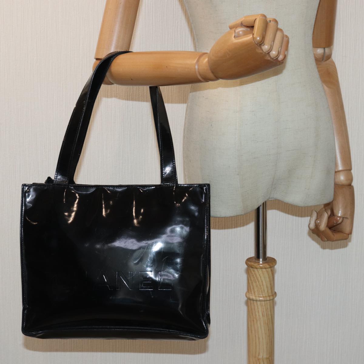 CHANEL Tote Bag Enamel Black CC yk13900