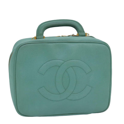 CHANEL Vanity COCO Mark Hand Bag Caviar Skin Emerald Green CC yk13974A