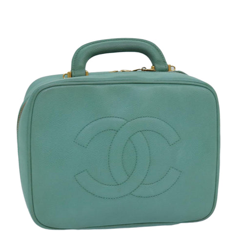 CHANEL Vanity COCO Mark Hand Bag Caviar Skin Emerald Green CC yk13974A