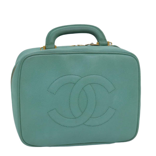 CHANEL Vanity COCO Mark Hand Bag Caviar Skin Emerald Green CC yk13974A