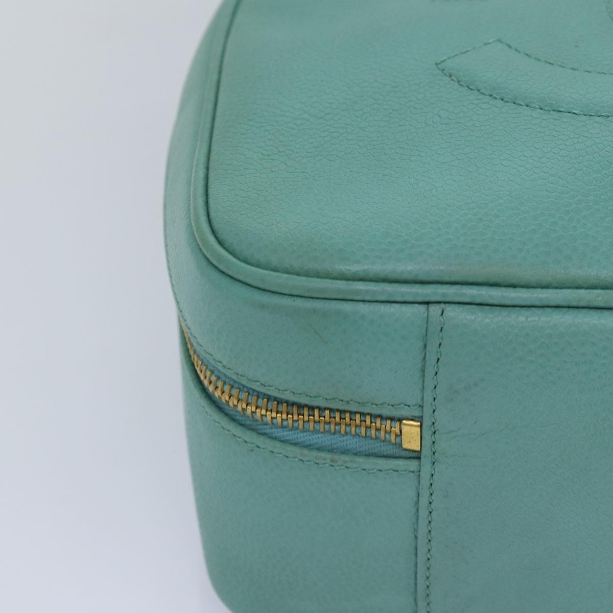 CHANEL Vanity COCO Mark Hand Bag Caviar Skin Emerald Green CC yk13974A