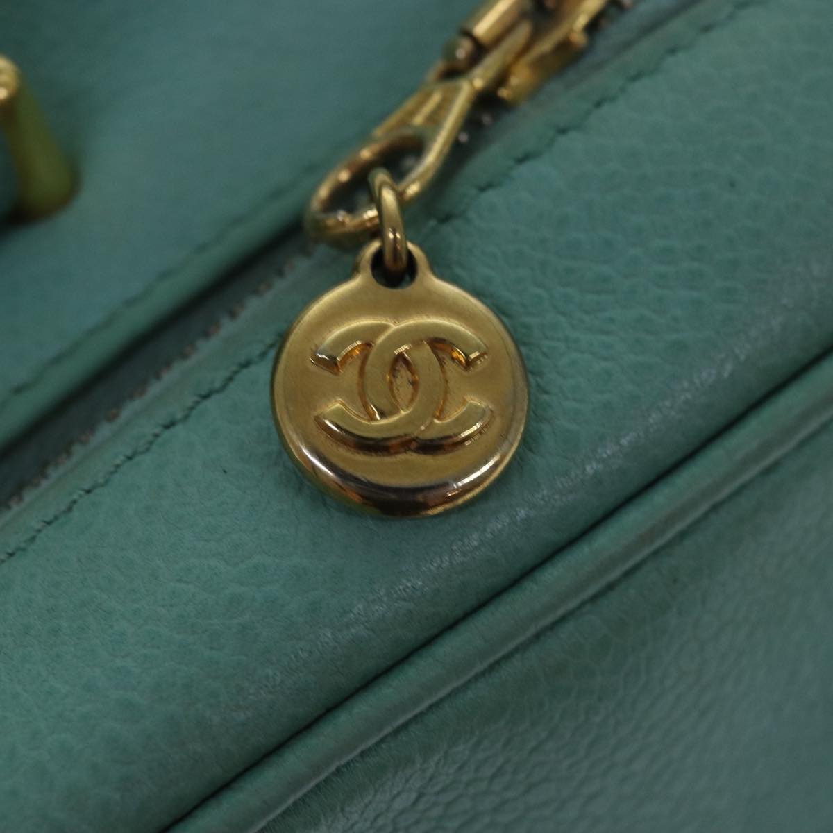CHANEL Vanity COCO Mark Hand Bag Caviar Skin Emerald Green CC yk13974A